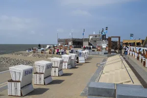 Beach chairs on the promenade, family lagoon