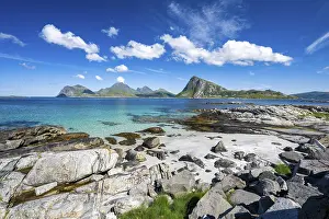 Beach at Myrland, coast and mountains