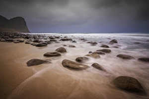 The beach of Unstad after heavy rains