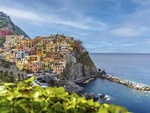 Beautiful colorful cityscape on the mountains over Mediterranean sea