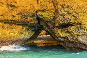 Beautiful limestone Algarve coast with caves and rock formation