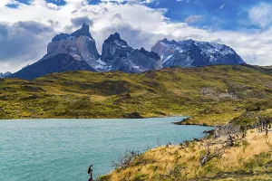 Beautiful mountain landscape with the Cuernos del Paine mountains