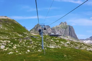 Framed Print : Beautiful Panoramic View over Mountain Peak in the Swiss Alps with Overhead Cable Car Framed Print : Beautiful Panoramic View over Mountain Peak in the Swiss Alps with Overhead Cable Car