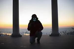 Beautiful park at sunrise on a winter morning