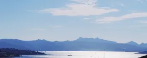 Beautiful sea view and mountains in the Mediterranean at sunset