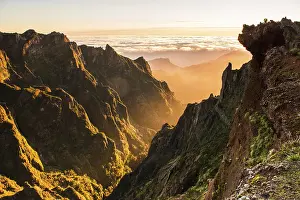 Beautiful sunrise in Madeira highest mountains range