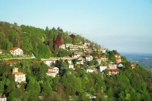 Beautiful view of the houses on the Brunate mountain in Italy