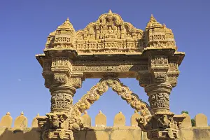Category Historic EN Prints: Beautifully carved top of gate at entrance of Jain temple at Lodurva