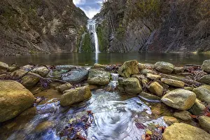 Beauty autumn view on a waterfall