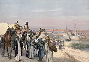 Bedouins with their camels on the Suez Canal