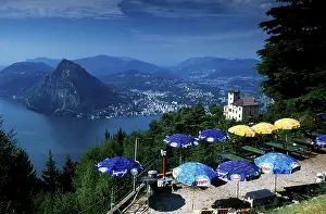 Beergarden on Monte Bre and view on Lake Lugano