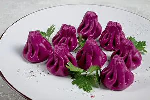 Beetroot khinkali, mini khinkali
