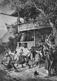 Begin of the wedding dance, woodcut