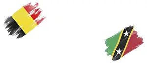 Belgium and Saint Kitts and Nevis Flags on White Background