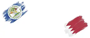 Belize and Bahrain Flags on White Background
