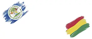 Belize and Bolivia Flags on White Background