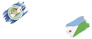 Belize and Djibouti Flags on White Background