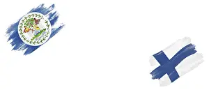 Belize and Finland Flags on White Background