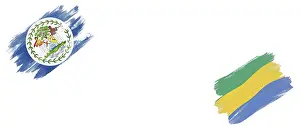 Belize and Gabon Flags on White Background