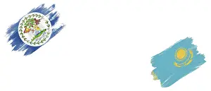 Category Historic EN Prints: Belize and Kazakhstan Flags on White Background