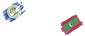 Category Historic EN Prints: Belize and Maldives Flags on White Background
