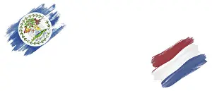 Belize and Netherlands Flags on White Background