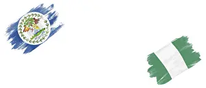 Belize and Nigeria Flags on White Background