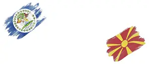 Belize and North Macedonia Flags on White Background