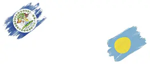 Belize and Palau Flags on White Background
