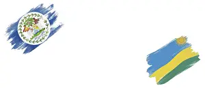 Belize and Rwanda Flags on White Background