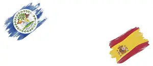 Category Historic EN Prints: Belize and Spain Flags on White Background