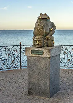 Berdyansk, Ukraine 07.23.2020. Monument to the toad on the embankment of Berdyansk