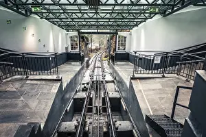 Bergen, Norway - October 2017 : The Floibanen funicular final station at the top of the Mount Floyen
