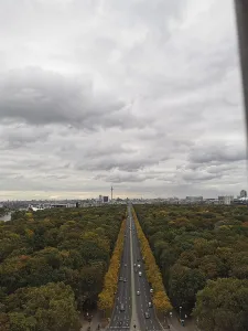 Berlin with a central avenue and vast areas of forest under an overcast sky