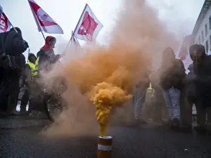 Berlin, Germany - February 13, 2025: Warning strike by the union VER