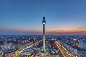 The Berlin skyline with the famous TV tower during the blue hours