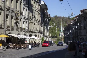 Bern, Switzerland, April 13, 2017: Old houses in the historic city centre of the swiss city of Bern