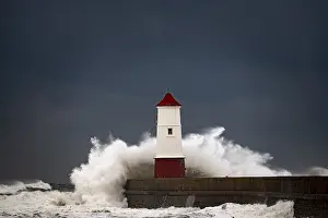 October 2019 Prints: Berwick Lighthouse with strong surf and dark cloudy sky
