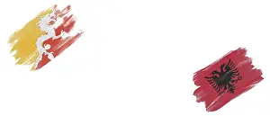 Bhutan and Albania Flags on White Background