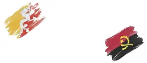 Bhutan and Angola Flags on White Background