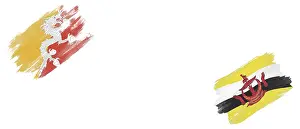 Bhutan and Brunei Flags on White Background