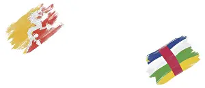 Bhutan and CAR Flags on White Background
