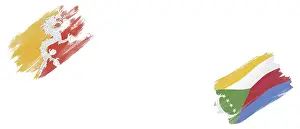 Bhutan and Comoros Flags on White Background