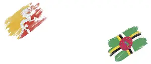 Bhutan and Dominica Flags on White Background