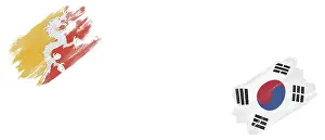 Bhutan and South Korea Flags on White Background