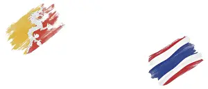 Bhutan and Thailand Flags on White Background