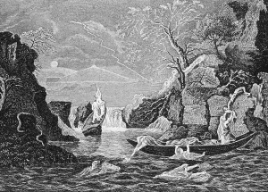 The biblical Flood or Flood of Sin in rocky landscape