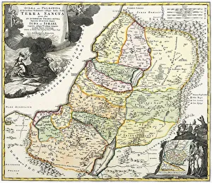 Biblical geography, historical map of Palestine divided among the 12 Tribes