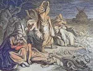 Biblical History, The Flood, Historical steel engraving from 1860