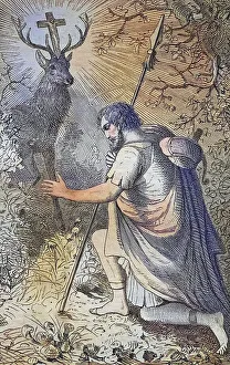 Biblical History, St. Hubert, Historical steel engraving from 1860